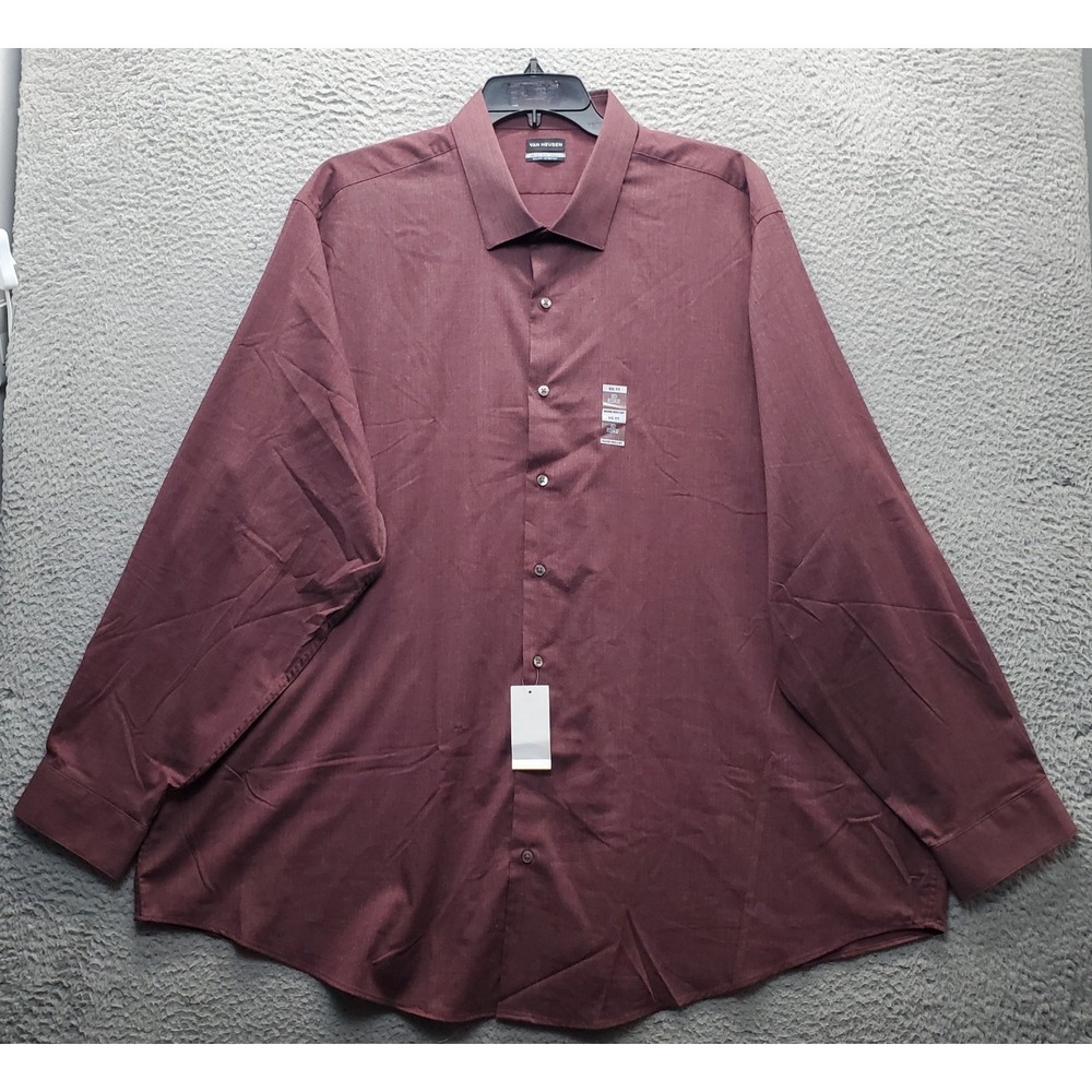 Van Heusen Machine Wash & Dry Dress‎ Shirt Mens 20 Burgundy Comfort Performance